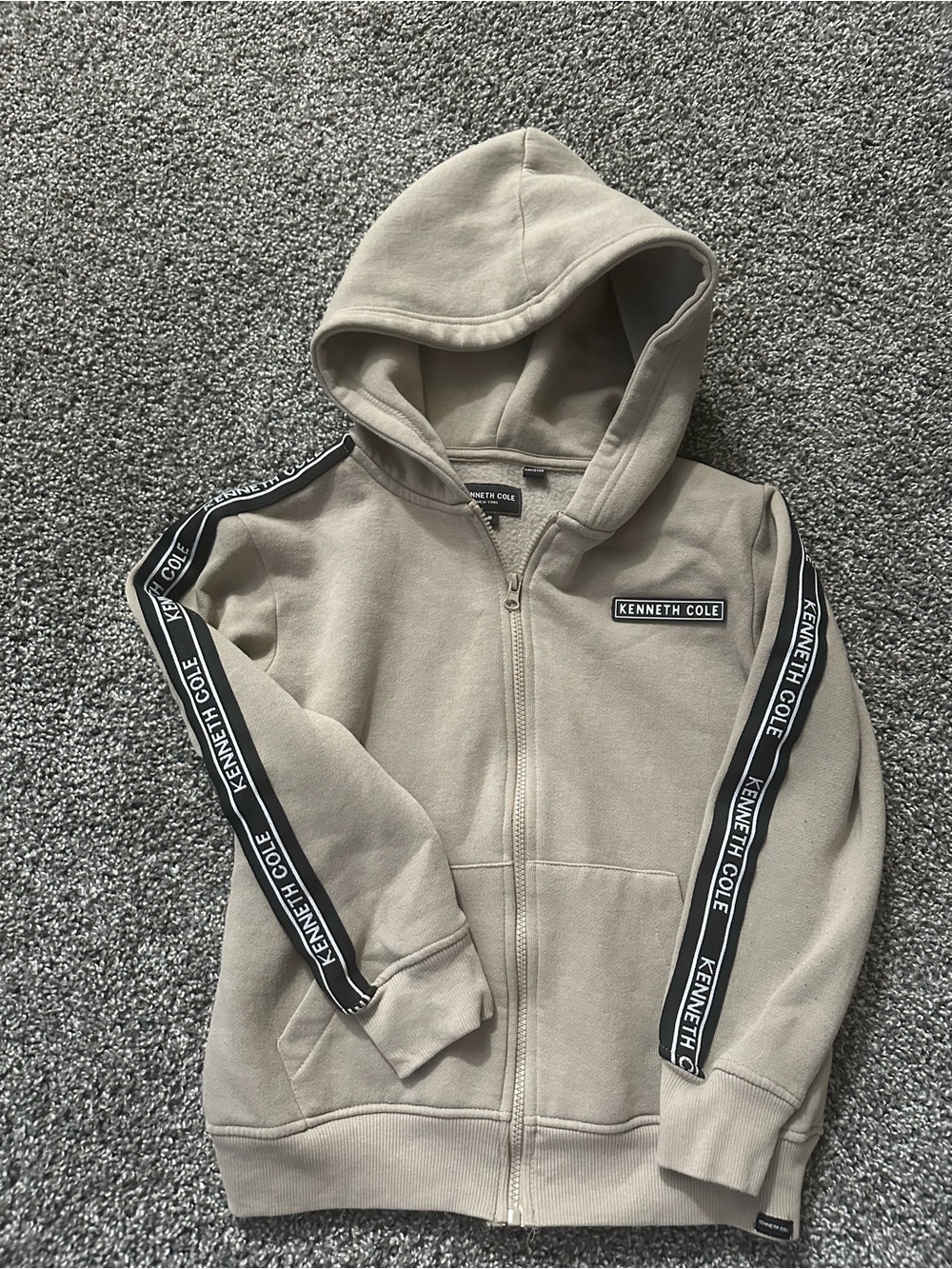 Kenneth Cole Kids Beige/Tan Zip Hoodie with Branded Sleeve Tape